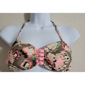 Gossip Tan Orange Geo Print Bandeau Bikini Top Small Padded Braided Sides
